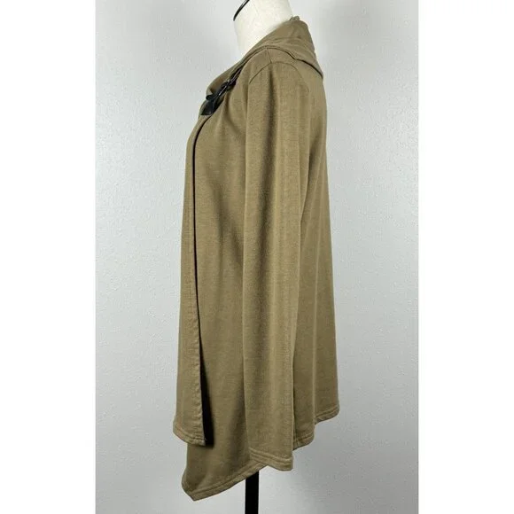 Lucky Brand Womens Size XL Asymmetrical Wrap Blouse Buckle Detail Khaki Cardigan - Picture 9 of 15